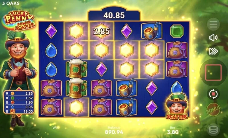 Lucky Penny Power Scatter – základní hra s kaskádovými mizeními a kumulativním násobitelem