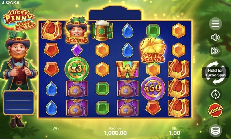 Lucky Penny Power Scatter – symbol Power Scatter se zlatou mincí a podsvícením